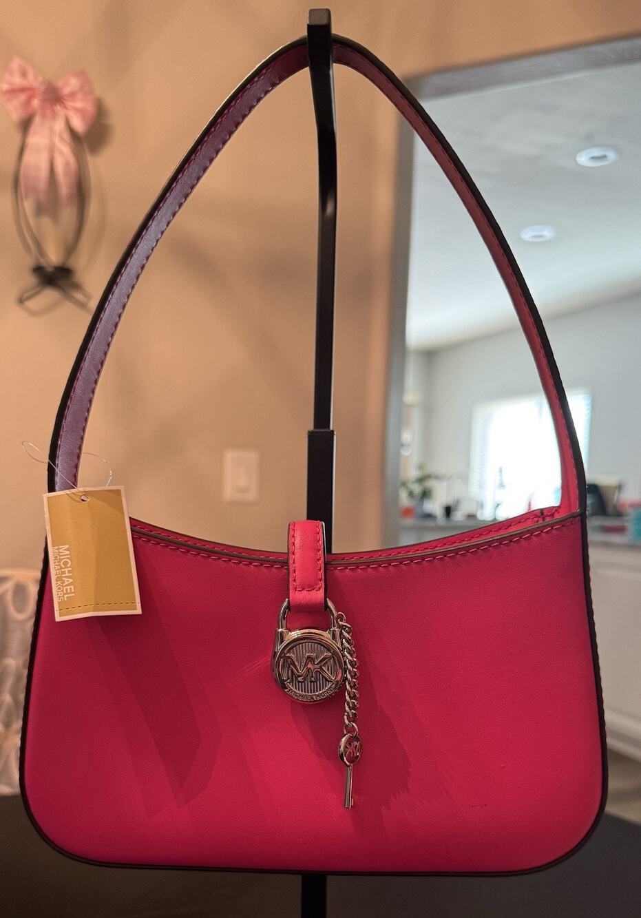 NWT Michael Kors Lyra Small Leather Pouchette Handbag Dragonfruit